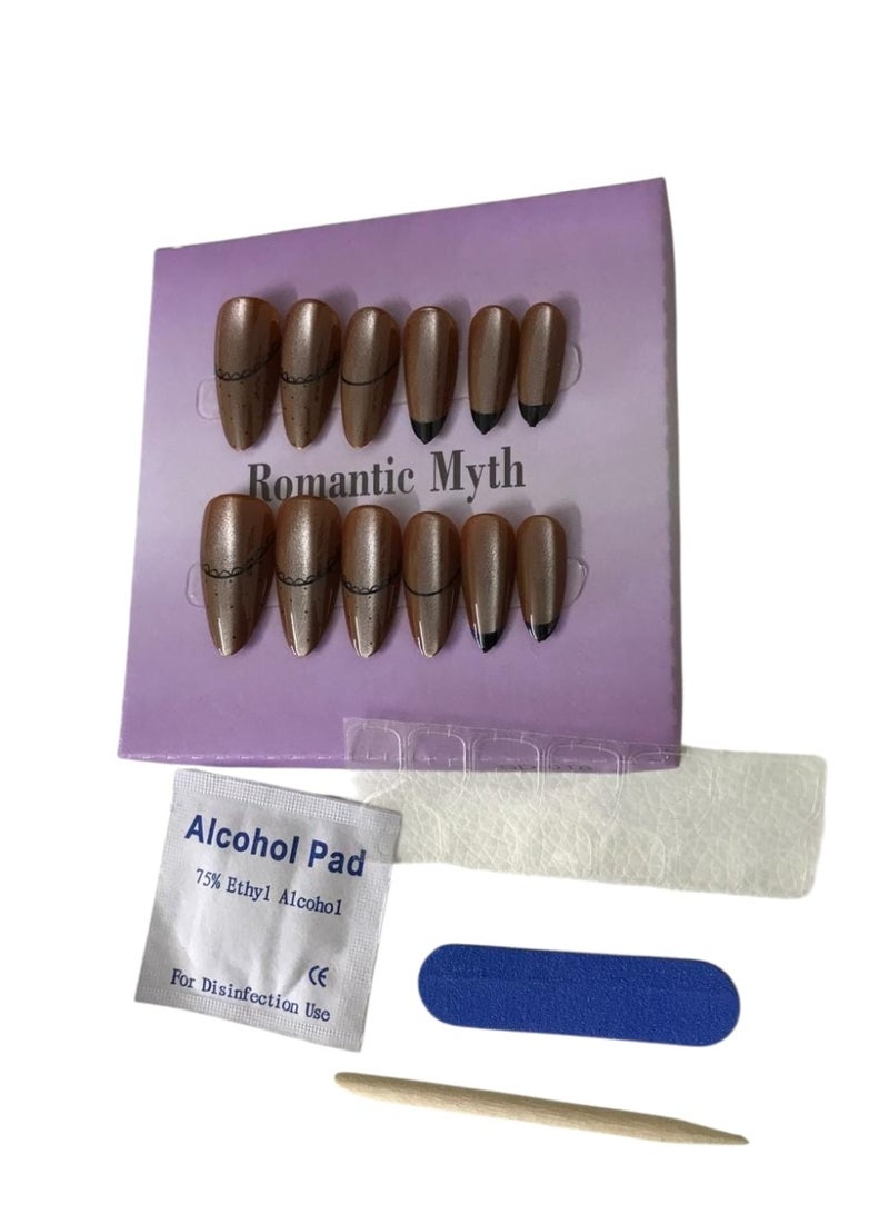 أظافر صناعية طويلة بتصميم 3D برسومات فنية، طقم متكامل مع مبرد أظافر ومنديل تنظيف ودابل فيس وعود خشبي، أظافر جاهزة للاستخدام لمظهر أنيق وجذاب للمناسبات اليومية والخاصة - Image 3